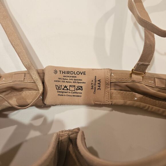 Thirdlove Tan/Taupe 24/7 Classic Strapless Bra, Size 34AA - Picture 5 of 5